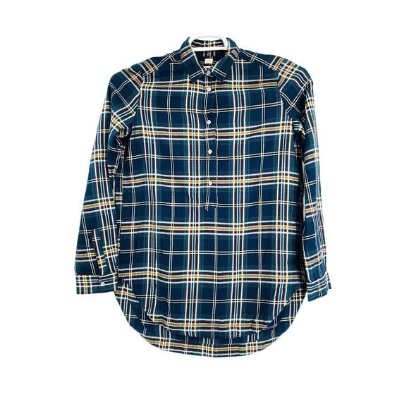 Ann Taylor LOFT XS Cotton Blue Plaid Collared Tunic Shirt Top - Picture 1 of 8